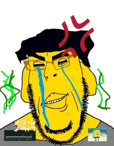 spongebob squarepants, cobson, jannyjak, 💢, 😭💢, 1soyjak, award, biting lip, black hair, brown glasses