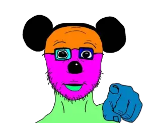mickey mouse, mousejak, colorjak, 1soyjak, bald, black eyes, commie, disney, large eyes, looking at you