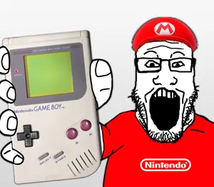 markiplier soyjak, phoneplier vertical, clothes, drop shadow, finger, gameboy, gradient background, hands, hat, holding object
