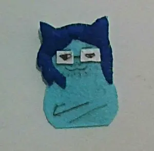 glegle, gleglejak, soyjak plushies, 1soyjak, black eyes, blue hair, blue skin, cat ears, ears, glasses