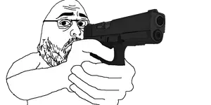 obese chudnugget, 1soyjak, arm, bald, black and white, black eyes, closed mouth, clothes, fap, fat