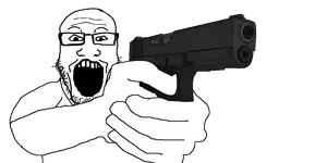 markiplier soyjak, 1soyjak, arm, bald, clothes, finger, firearm, glasses, glock, glock 17