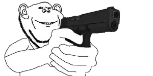 impish soyak ears, 1soyjak, arm, bald, clothes, ear, finger, firearm, glock, glock 17