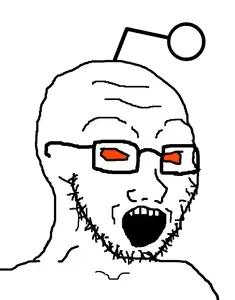 soyak, 1soyjak, antenna, bald, eyebrows, forehead lines, glasses, looking to the right, open eyes, open mouth