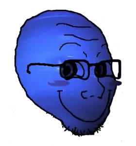 soyak, soyak (cheeky), 1soyjak, blue skin, blush, cheeky, closed mouth, forehead lines, glasses, looking at you