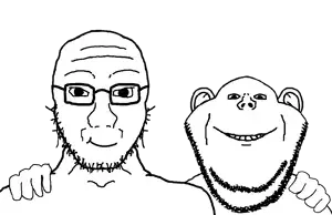 impish soyak ears, soyak, impish front3, soyak front2, no more brother wars, 2soyjaks, bald, black eyes, chin, closed mouth