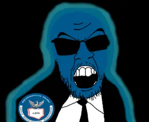 feraljak, glowie, angry, black background, black suit, blue skin, clothes, federal agent, front view, glasses