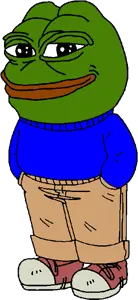 pepe, aliased, amphibian, animal, blue shirt, chill, chill guy, closed mouth, clothes, frog