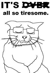 catjak (alternate), its over, 1soyjak, animal, arm, cat, cat ears, cat nose, closed eyes, closed mouth