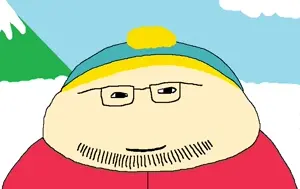 eric cartman, doughjak, 1soyjak, bald, beanie, black eyes, closed mouth, clothes, cloud, evil