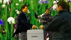 bane, almost full body, animal, baneposting, bee, brown hair, bug, closed mouth, clothed, clothes