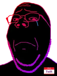gapejak, wholesome soyjak, black skin, frown, frowning, glasses, gradient, inverted, sad, soyjak