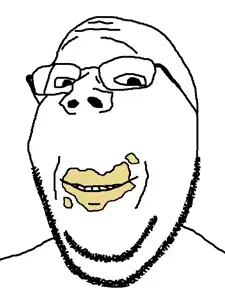 gapejak, wholesome soyjak, 1soyjak, bald, black eyes, closed mouth, food, front view, glasses, looking at you