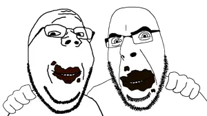cobson, gapejak, wholesome soyjak, no more brother wars, 2soyjaks, bald, closed mouth, eating poop, food, friendship