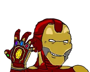 iron man, soyak (smug), 1soyjak, armor, avengers, ears, front view, hand, infinity gauntlet, looking at you