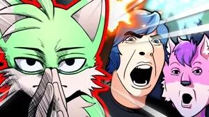 tails, cobson, two pointing soyjaks, thatsoyniggaontheleft, do normgroids really?, furry, green fur, half open mouth, no beard, no glasses