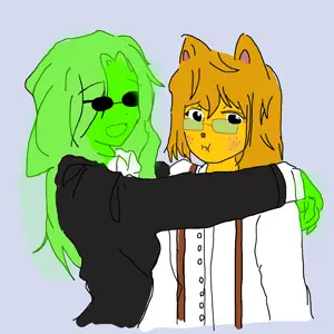 femjanny, glowie, 2girls, animal ears, clothes, cute, embarrassed, fang, freckles, glowing