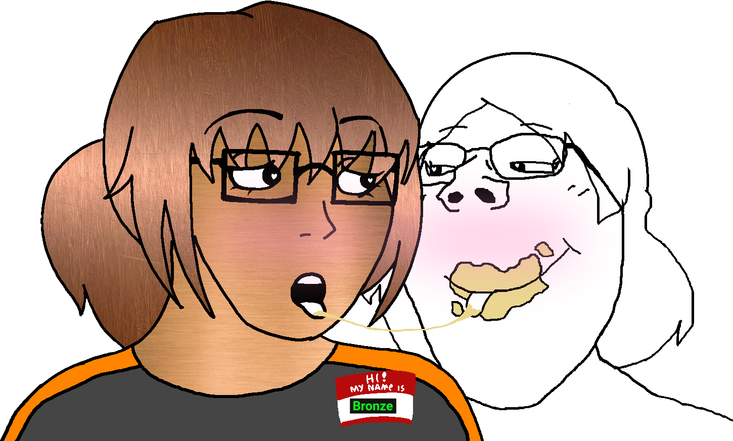 gapejak, soyak, female gapejak, soygirl, femjak, foidjaks, namefag yuri, 2soyjaks, black eyes, blush