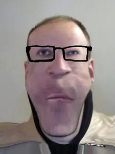 markiplier soyjak, neutralplier, 1soyjak, anders breivik, bald, closed mouth, front view, glasses, irl background, liquify tool
