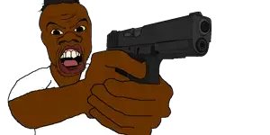 feraljak, feralnigger, niggerjak, 1soyjak, angry, arm, black skin, brown eyes, clothes, finger