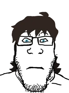 markiplier soyjak, neutralplier, 1soyjak, blue eyes, brown hair, closed mouth, front view, glasses, hair, looking at you
