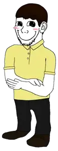 soyak, soyak (cheeky), 1soyjak, arms, black eyes, blush, brown eyes, brown hair, closed mouth, clothes