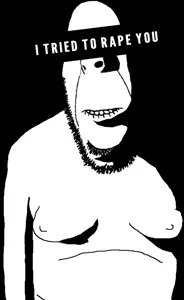 rapeson, cobson, hornyson, rapeson, bald, biting lip, black background, closed mouth, covered eyes, face covered