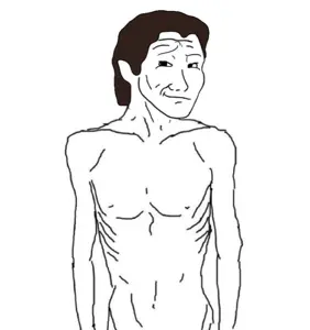 patrick bateman, smug wojak, tradwife wojak, wojak, brown hair, closed mouth, hair, looking at you, no beard, no glasses