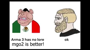 yes chad, meximutt, 1soyjak, arma, blonde hair, blue eyes, clenched teeth, closed eyes, clothes, ear