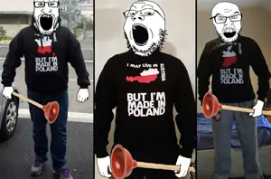 feraljak, gapejak, markiplier soyjak, 3soyjaks, austria, bald, clothes, france, glasses, holding object