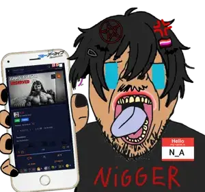 gigachad, bernd, showing phone, 1nas, 1soyjak, beard, black hair, boogeyman, buff, crying