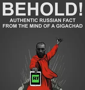 gigachad, gigachaded, 1nas, almost full body, beard, english text, ernest khalimov, exclamation mark, front view, gray background
