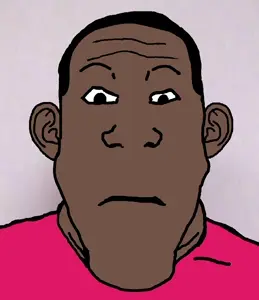 markiplier soyjak, neutralplier, 1soyjak, black eyes, black hair, brown skin, closed mouth, confused, fat, front view