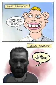 gigachad, sheeeit, timmy, beard, black eyes, black hair, blonde hair, blue eyes, closed mouth, comic