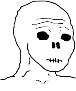 wojak, bone, bones, closed mouth, neutral, no beard, no glasses, open eyes, portrait, skeleton