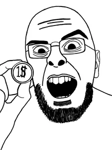 unknown, 1soyjak, bald, beard, big eyebrows, big eyes, black eyes, closed eyes, coin, ears