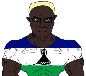 chudjak, chudjak front, muscular chud, aryan, jartycuck, 1soyjak, a10 eyes, black skin, blonde hair, blue eyes