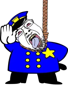 police man ganson, bernd, 1soyjak, ack, bald, baton, black eyes, blue tongue, full body, glasses