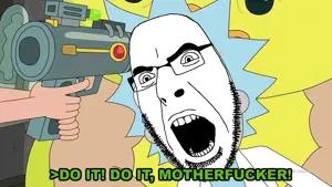 morty smith, rick sanchez, chudjak, cobson, 💢, 2soyjaks, angry, animated, annoyed, bloodshot eyes