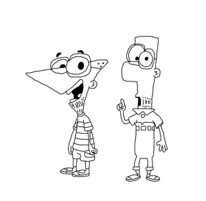 phineas and ferb, joke soyjaks, useful soys, 2soyjaks, bald, beard, black eyes, cartoon, clothes, disney