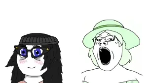 miss crystal, soytan, gapejak, female gapejak, femjak, 2soyjaks, beanie, black beanie, black eyes, black hair
