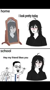 cinnta re, female twink, twinkjak, wojak, chudjak, black eyes, black hair, clothes, excited, glasses