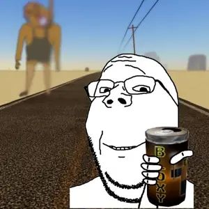 gapejak, wholesome soyjak, bald, black eyes, blur, blurry, bottle, brown skin, cloud, crying