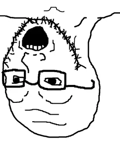 soyak, 1soyjak, 5 teeth, bald, big pupils, black eyes, black glasses, black outline, black pupils, bone