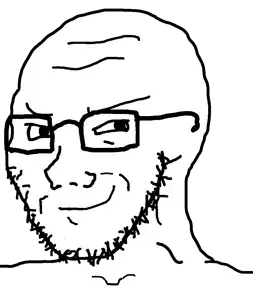 soyak, soyak (smug), 1soyjak, bald, closed mouth, forehead lines, glasses, looking to the right, monochrome, portrait