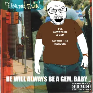 feraljak, 1998, 1soyjak, album cover, angry, bald, black eyes, cigarette, fat, fatboy slim