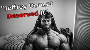 gigachad, beard, foodistzen, gray skin, grayscale, hair, jeffrey doucet, shirtless, sitting at computer, smile