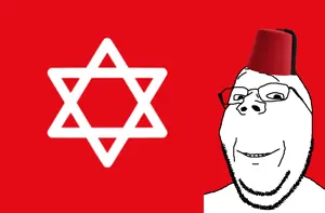 gapejak, wholesome soyjak, 1soyjak, bald, beard, closed mouth, fez, glasses, looking at you, open mouth