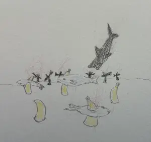 animal, banana, blood, drawing, fish, food, fruit, ocean, shark, original content