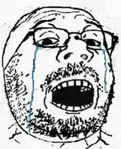 gapejak, mustached gapejak, crying, glasses, looking at you, mustache, open mouth, soyjak, stubble, uncolored skin